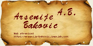 Arsenije Baković vizit kartica